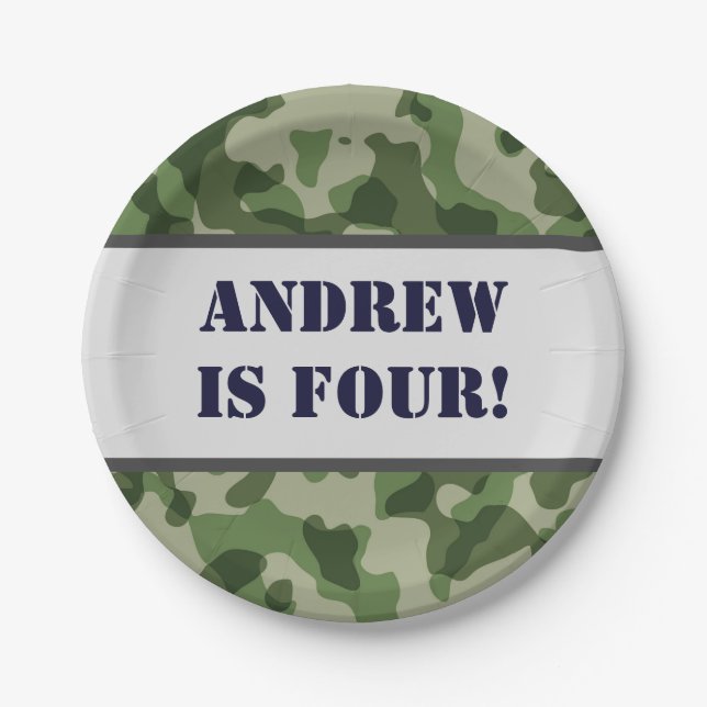 Camo Personalized Army Military Birthday Paper Plate (Front)
