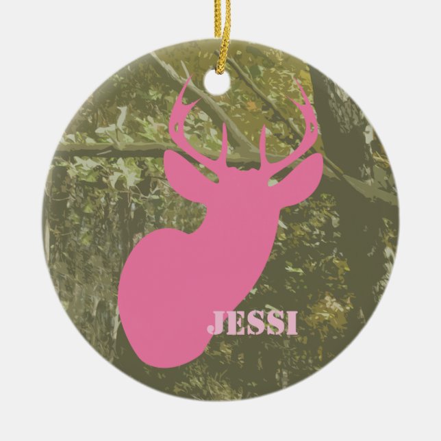 Camo & Pink Deer Head Personalised Ornament (Front)