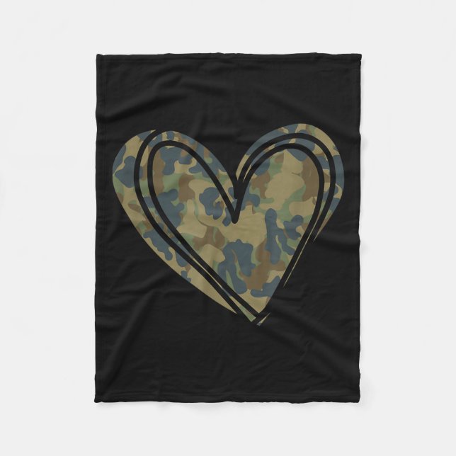 Camo Print Heart Valentines Day  Fleece Blanket (Front)