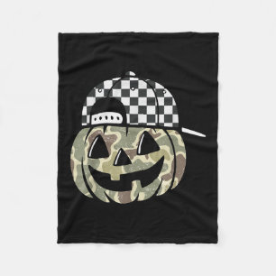 Camo Pumpkin Jack O Lantern Face Camouflage Hallow Fleece Blanket