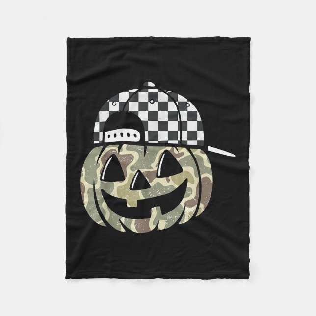 Camo Pumpkin Jack O Lantern Face Camouflage Hallow Fleece Blanket (Front)