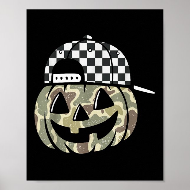 Camo Pumpkin Jack O Lantern Face Camouflage Hallow Poster (Front)