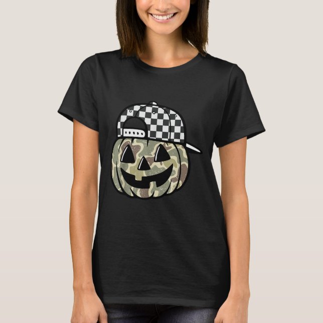 Camo Pumpkin Jack O Lantern Face Camouflage Hallow T-Shirt (Front)