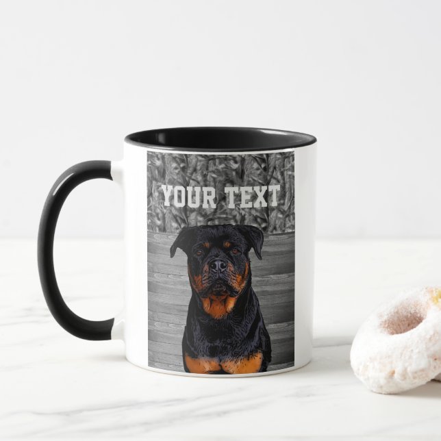 Camo Rottweiler Dog Breed Animal Name Mug (With Donut)