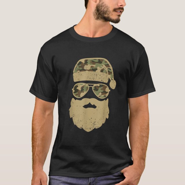 Camo Santa Claus Sunglasses Funny Camo Christmas C T-Shirt (Front)