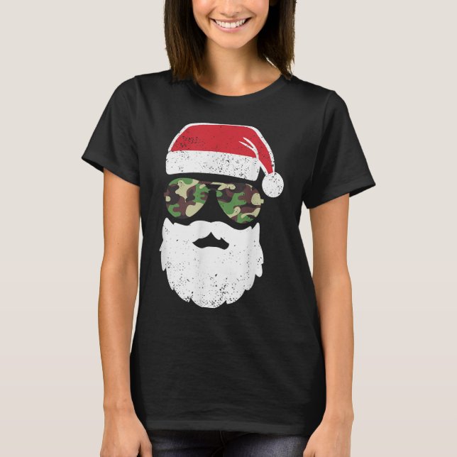 Camo Santa Claus Sungles Funny Camo Christmas Camo T-Shirt (Front)