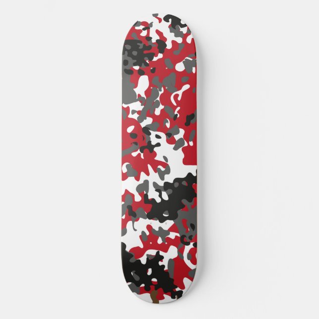 Camo Skateboard Red Black Gray White (Front)
