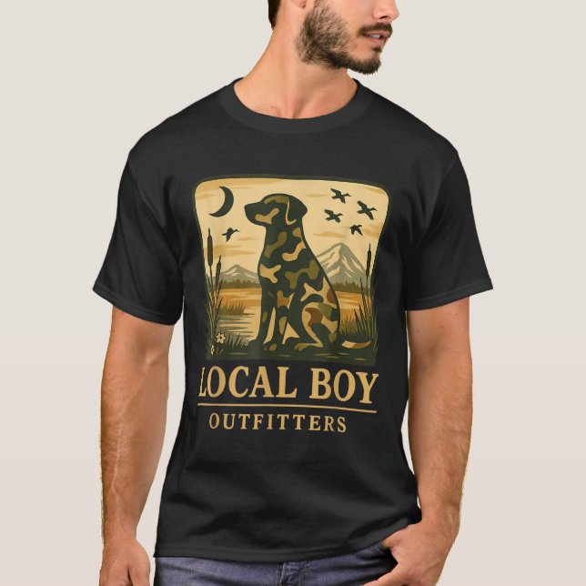 Camo Southern Local Boy Duck Hunting Black Lab Out T-Shirt (Front)