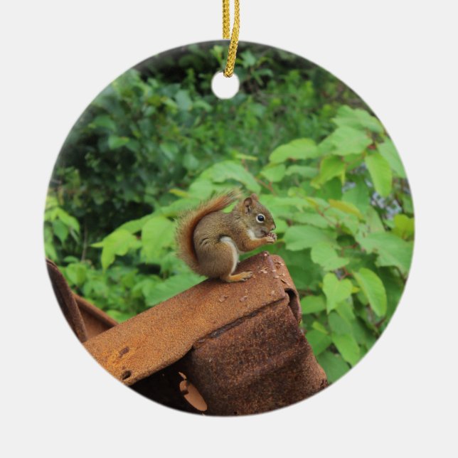Camo Squirrel Ceramic Ornament (Front)