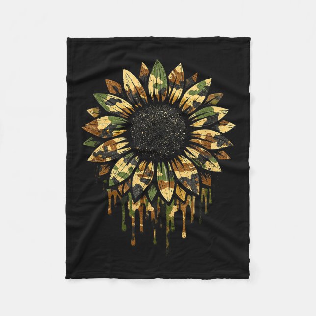 Camo sunflower hunting  fleece blanket (Front)