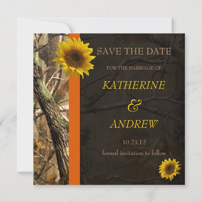 Camo & Sunflowers Save The Date (Front)