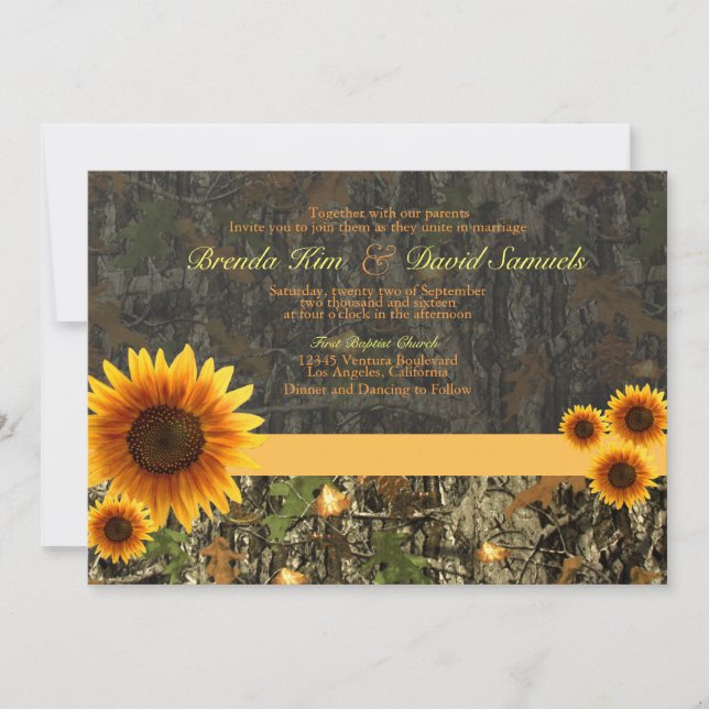 Camo Sunflowers Wedding Invitation (Front)