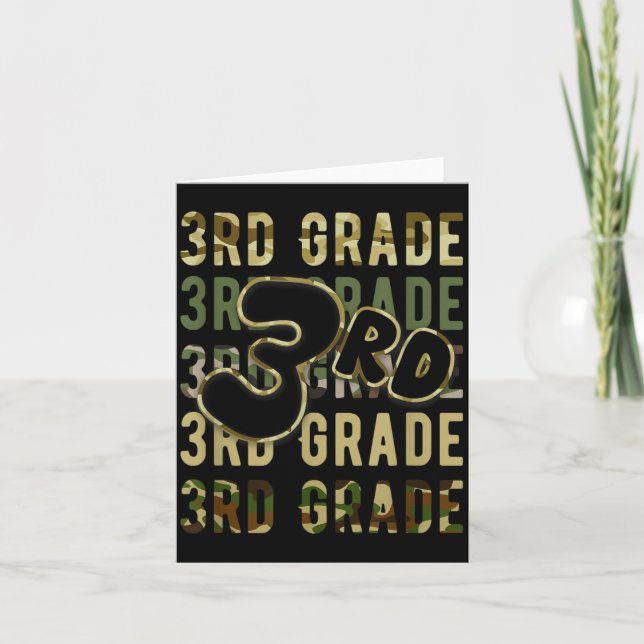 Camo Team 3rd Grade Squad Back to School Teacher Card (Front)