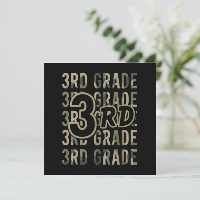 Camo Team 3rd Grade Squad Back To School Teacher  Thank You Card (Standing Front)