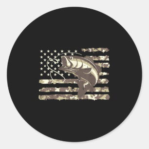 Camo Us Flag B Fish Cool Fishing Patriotic Men Wom Classic Round Sticker