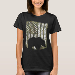 Camo Us Flag Bear Grizzly Camoflage Hunting Hunter T-Shirt