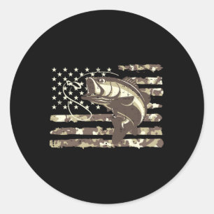 Camo Us Flag Byss Fish Cool Fishing Patriotic Men Classic Round Sticker