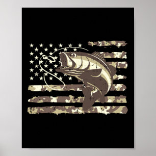 Camo Us Flag Byss Fish Cool Fishing Patriotic Men Poster