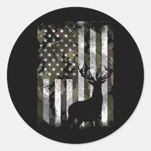Camo Us Flag Deer Elk Buck Camoflage Hunting Hunte Classic Round Sticker