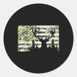 Camo Us Flag Deer Elk Buck Camoflage Hunting Hunte Classic Round Sticker