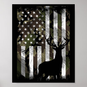 Camo Us Flag Deer Elk Buck Camoflage Hunting Hunte Poster