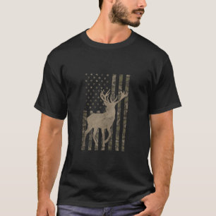 Camo US Flag Deer Elk Buck Camoflage Hunting Hunte T-Shirt