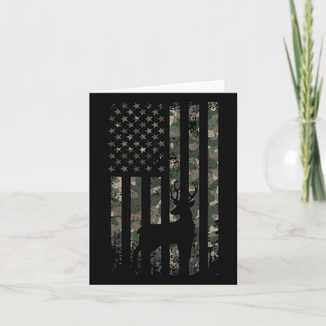 Camo Us Flag Deer Elk Buck Camouflage Hunting Hunt Card (Front)