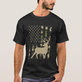 Camo US Flag Deer Elk Buck Camouflage Hunting Hunt T-Shirt