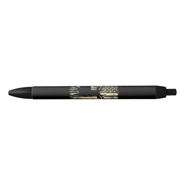 Camo US Flag Deer Hunting Camoflage Hunter Black Ink Pen (Front)