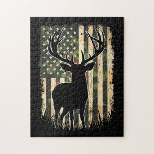 Camo US Flag Deer Hunting Camoflage Hunter Jigsaw Puzzle