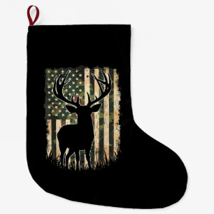 Camo US Flag Deer Hunting Camoflage Hunter Large Christmas Stocking
