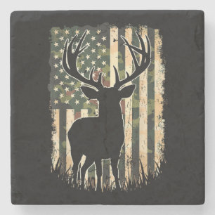 Camo US Flag Deer Hunting Camoflage Hunter Stone Coaster