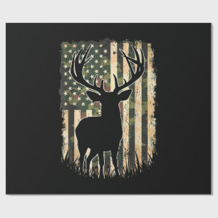 Camo US Flag Deer Hunting Camoflage Hunter Wrapping Paper