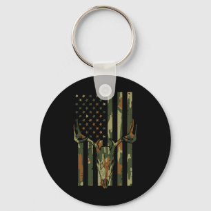 Camo Us Flag Deer Skull Vintage Hunting Patriotic  Key Ring