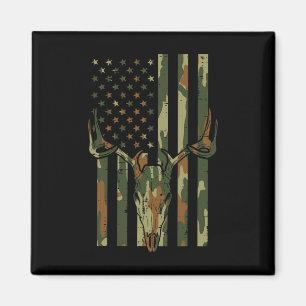 Camo Us Flag Deer Skull Vintage Hunting Patriotic Magnet