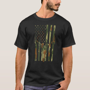 Camo US Flag Deer Skull Vintage Hunting Patriotic T-Shirt