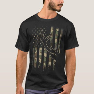 Camo Us Flag Elk Buck Camouflage Deer Hunting Hunt T-Shirt