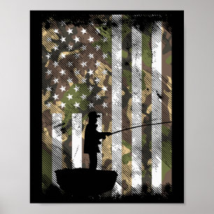 Camo Us Flag Fisherman Vintage Fishing Patriotic A Poster