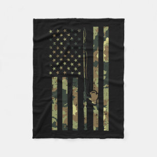 Camo Us Flag Fishing Rod Pole Vintage Patriotic Fi Fleece Blanket