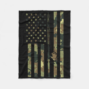 Camo Us Flag Fishing Rod Pole Vintage Patriotic Fi Fleece Blanket