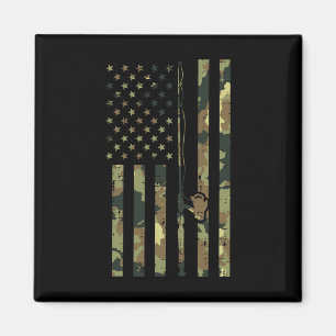 Camo Us Flag Fishing Rod Pole Vintage Patriotic Fi Magnet