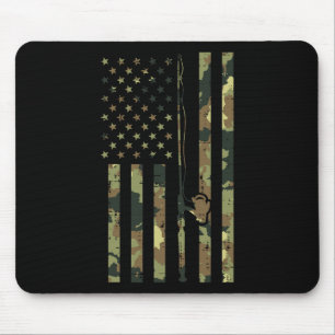 Camo Us Flag Fishing Rod Pole Vintage Patriotic Fi Mouse Pad