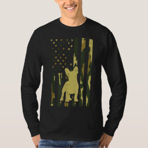 Camo US Flag French Bulldog Frenchie Patriot Dog L T-Shirt