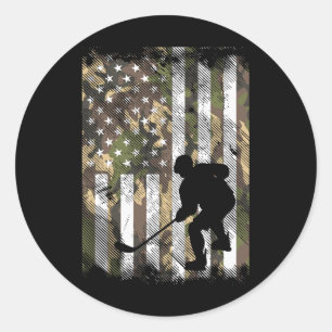 Camo Us Flag Ice Hockey Vintage Patriotic Player G Classic Round Sticker