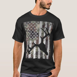 Camo Us Flag Skull Elk Buck Deer Camouflage Huntin T-Shirt