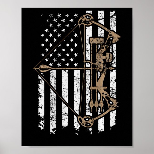 Camo Usa Flag Archery Compound Bow - Bow Hunter  Poster (Front)