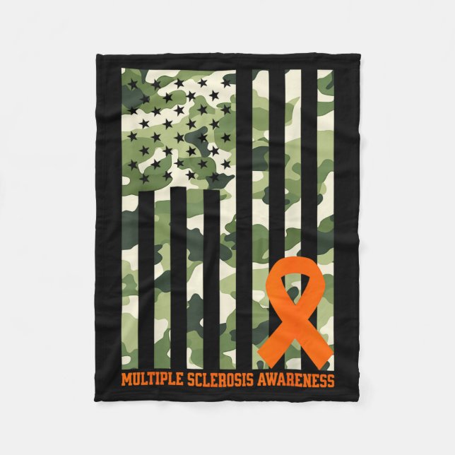 Camo Usa Flag Multiple Sclerosis Awareness Month M Fleece Blanket (Front)
