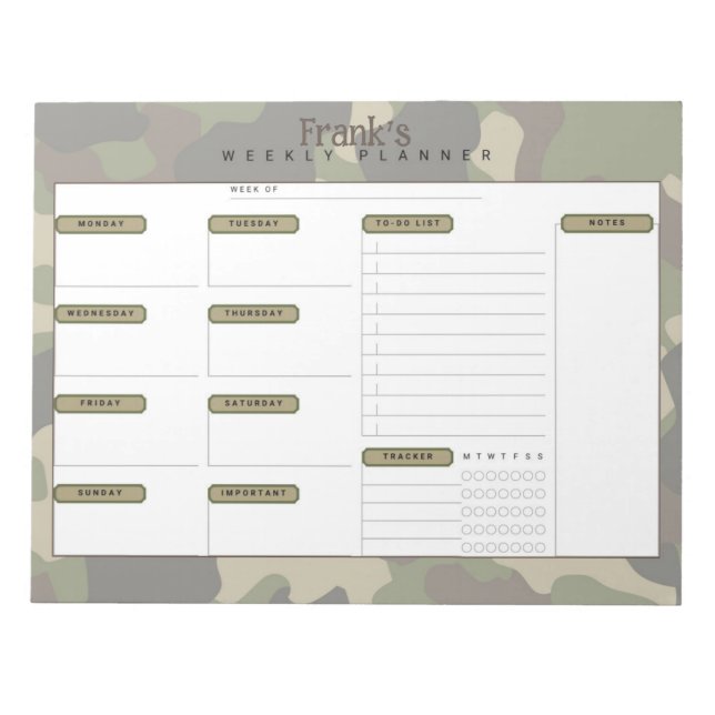 Camo Weekly Planner Notepad (Front)