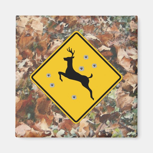 camo with deer crossing r2 inch square magnet (Front)