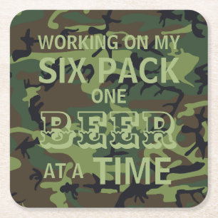 Camo Working On My Six Pack Square Paper Coaster